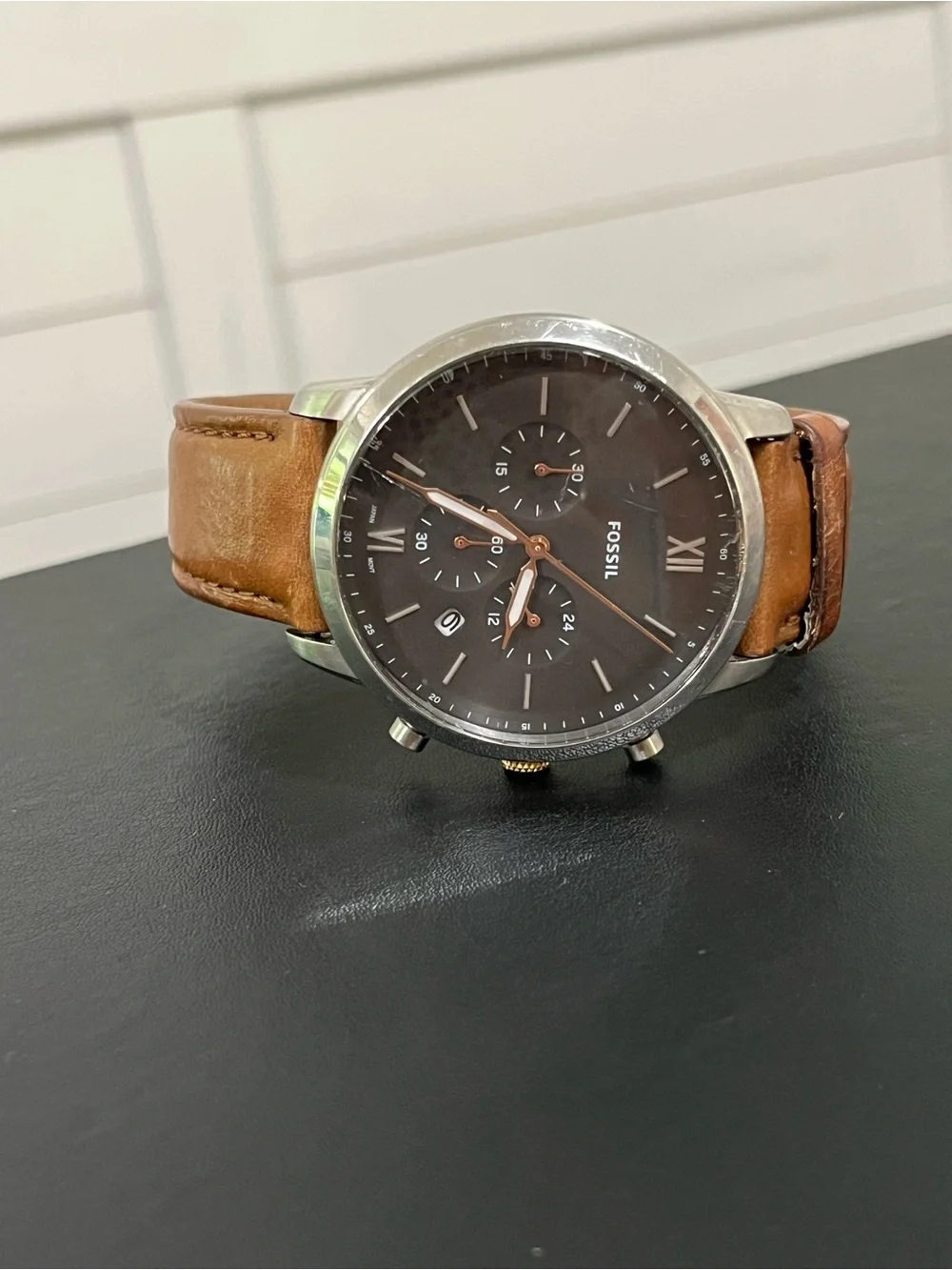 Fossil FS5408 Chronograph Espresso Brown Dial Brown Leather Watch Date Quartz